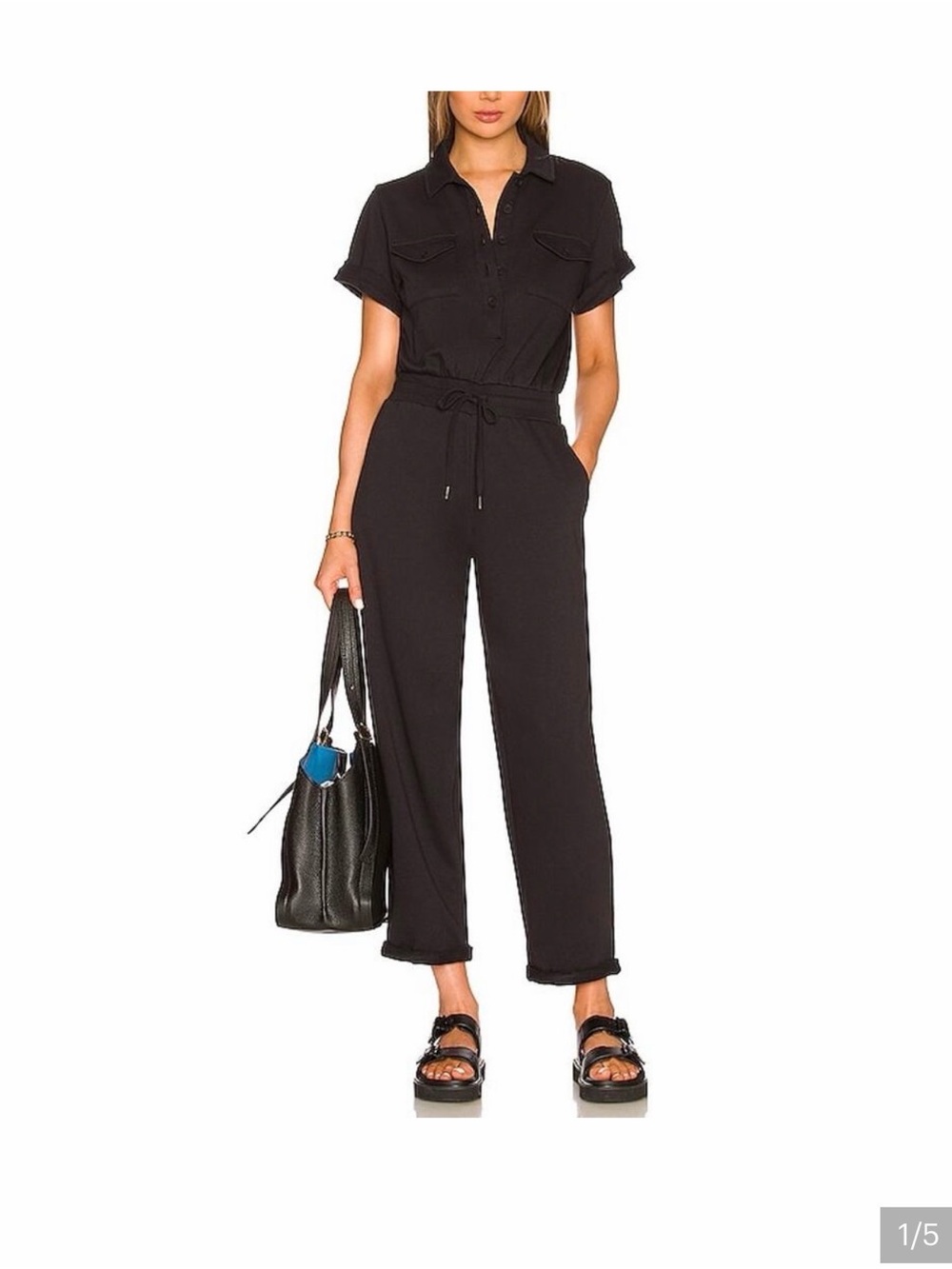 Women’s Black Short-Sleeve Utility Jumpsuit